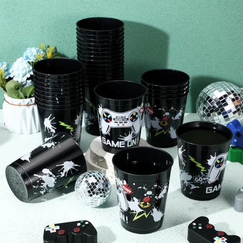 Miniatura 3 de Tanlade Juego de 50 tazas temáticas de videojuegos de 16 onzas, vasos de plástico reutilizables para fiestas de video populares, decoraciones