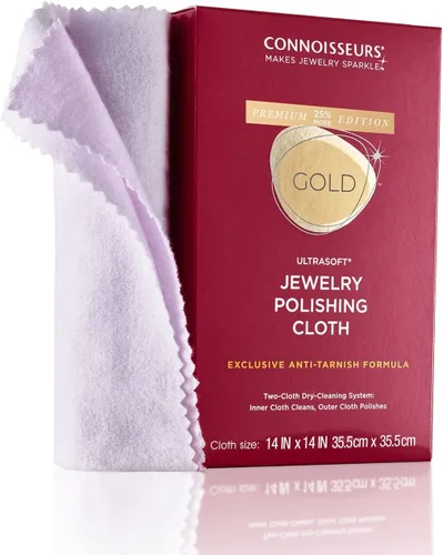 CONNOISSEURS Premium Edition Ultrasoft 14x14 Extra Large Gold or Silver Jewelry Polishing Cloth, Clean and Polish Jewelry While Removing Tarnish for