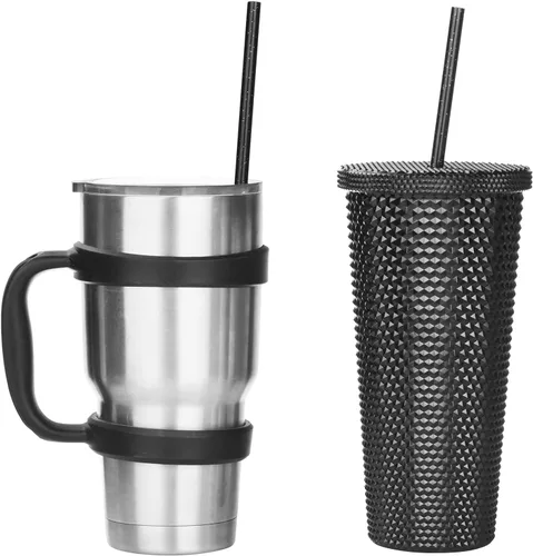 Miniatura 5 de ALINK 12 popotes reutilizables con purpurina, popotes de plástico duro negro de 11 pulgadas de largo, popotes de repuesto para Stanley, YETI, tarro