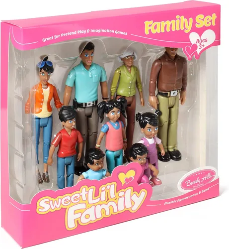 Miniatura 7 de Beverly Hills Doll Collection Sweet Li'l Family Hispanic Dollhouse People - Juego de 9 figuras de acción – abuelo, abuela, mamá, papá, hermana