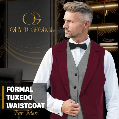 Miniatura 28 de Oliver George Chaleco formal de esmoquin en capas para hombre, chaleco de traje de negocios
