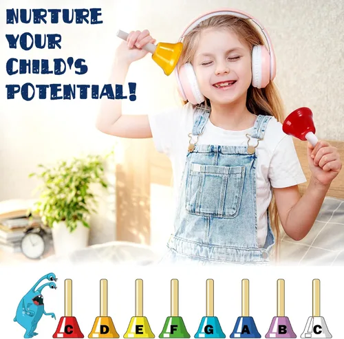 Miniatura 6 de MINIARTIS Campanas de Mano para Niños Juguetes Musicales Educativos para Niños Pequeños Juego de Campanas de Mano Coloridas de 8 Notas