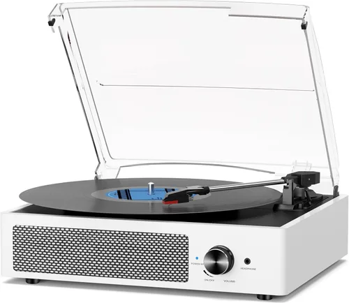 Miniatura 22 de Tocadiscos de vinilo con receptor Bluetooth integrado y 2 altavoces estéreo, 3 velocidades y 3 tamaños, tocadiscos retro portátil para Naranja