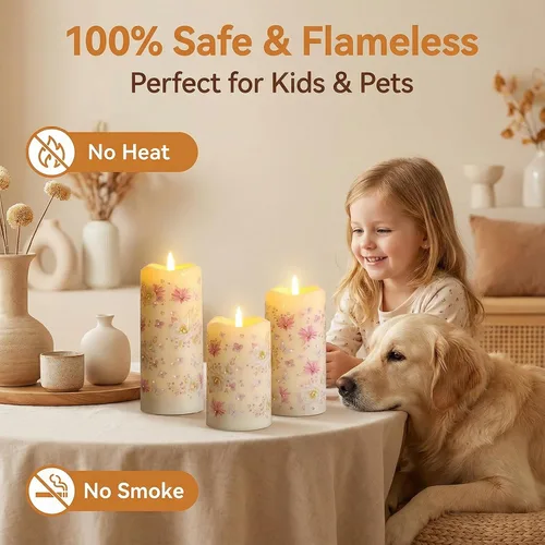 Miniatura 6 de Eywamage Velas de pilar de fibra óptica sin llama con control remoto, velas LED de resorte de mariposa floral parpadeantes para decoración