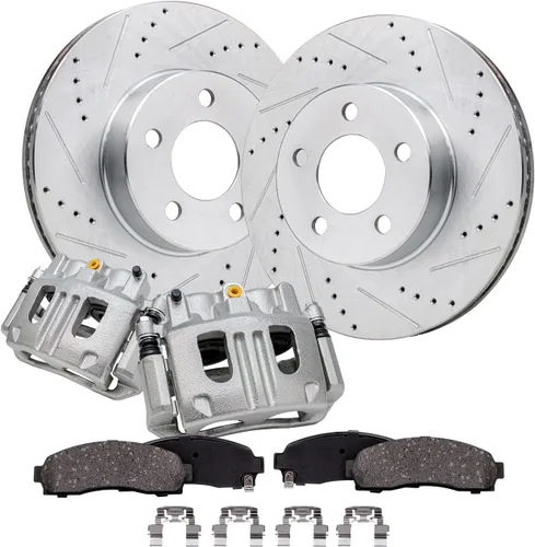 Miniatura 20 de Detroit Axle - Kit de freno delantero para Hyundai Nexo 2019-2024, rotores de freno perforados y ranurados, pastillas de freno de cerámica
