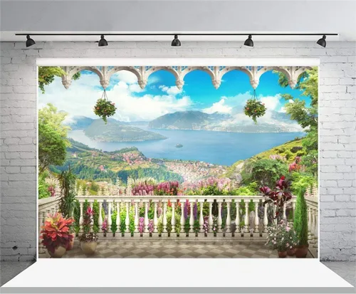 Miniatura 9 de AOFOTO Telón de fondo para terraza de jardín de 5 x 3 pies, hermoso paisaje de fotografía, fondo de fotografía para niños, niñas, retrato artístico