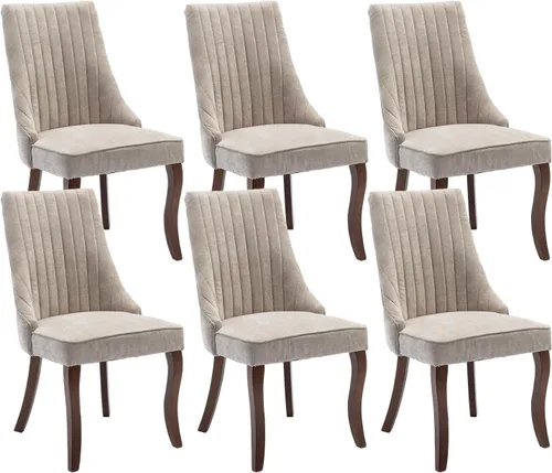 Miniatura 14 de Juego de 8 sillas de comedor, sillas de cocina con canales de lino con patas curvadas de madera maciza, silla de comedor tapizada de tela cómoda