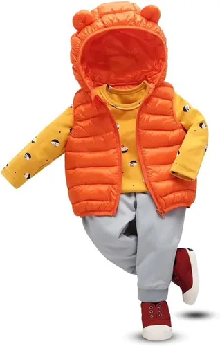 Miniatura 5 de Chaleco sin mangas de invierno para bebé, con cremallera sólida, con capucha y orejas de oso, chaqueta para niños y niñas