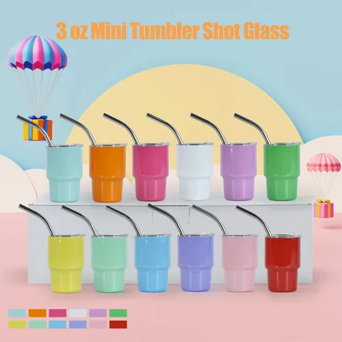 Miniatura 2 de 3 oz Mini Tumbler Shot Glass with Straw and Lid 108 Pcs Sublimation Shot Glasses Tumblers Stainless Steel Mini Shot Glasses with Lids for Wedding