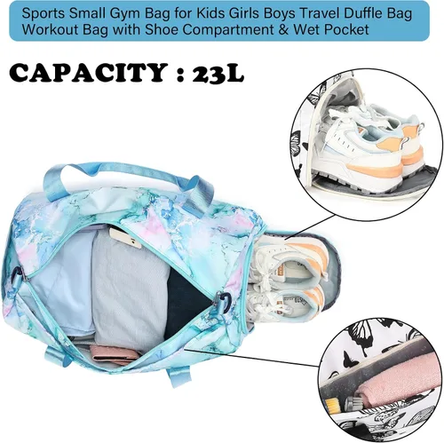 Miniatura 7 de Bolsa de deporte para gimnasio, bolsa de lona con bolsillo húmedo, bolsa de fin de semana con bolsa impermeable para zapatos y agujero de aire