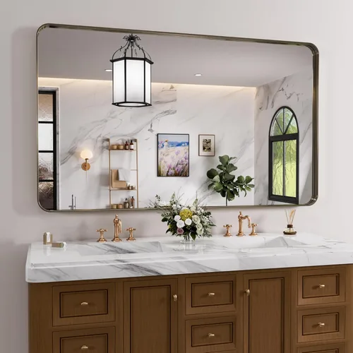 Miniatura 22 de JISOSO - Espejo de baño de 24x36 pulgadas con marco de metal cepillado color níquel, espejo con marco de metal cepillado plateado para pared, espejo