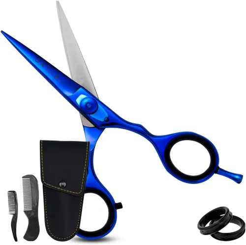 Miniatura 8 de Ontaki Tijeras para barba y bigote para hombre, acero japonés de 5.5 pulgadas, color negro, cuchillas afiladas de precisión, reposapiés ergonómico