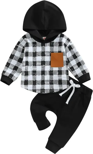 Ropa de bebé niño 3 6 9 12 18 24M 3T Conjunto de pantalones con capucha patchwork sudadera con capucha pantalones de rayas traje de otoño invierno