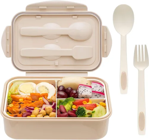 Miniatura 13 de LOVINA Cajas Bento para Adultos – Contenedor de almuerzo Bento de 1100 ML para niños con cuchara y tenedor – Tamaño perfecto duradero para comida