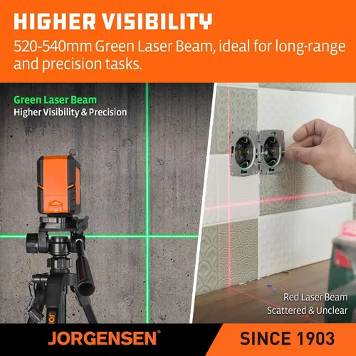 Miniatura 4 de JORGENSEN Nivel Láser con Trípode, Módulos Duales de 100 FT Herramienta Niveladora Láser de Línea Cruzada Autonivelante con Base Magnética de 360°