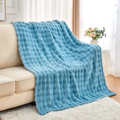 Miniatura 4 de Wajade Manta de forro polar suave para sofá, 90 x 106 pulgadas, manta decorativa de burbujas 3D, acogedora y esponjosa, manta ligera y cálida