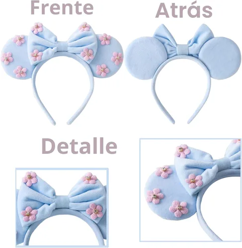 Miniatura 5 de KARETT Diadema con Orejas de Ratón de Lentejuelas con Lazo de Brillantina, Decoración de Fiesta de Princesa para Niñas y Mujeres Azul cielo