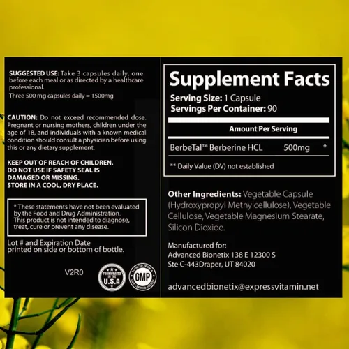Miniatura 2 de Advanced Bionetix Suplemento de berberina micronizada de biodisponibilidad avanzada de 1500 mg All Natural w/BerbeTal™ Support. 90 cápsulas totales