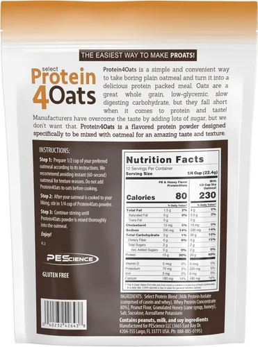 Miniatura 7 de PEScience Protein4Oats, Polvo de Proteína para Hacer Avena de Proteína de Sabor Increíble, con Suero y Caseína, Sin Gluten, Manteca de Maní y Miel