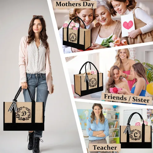 Miniatura 23 de Bolsa de mano personalizada de yute para mujeres, regalos para el día de la madre, regalo de Navidad de cumpleaños para mujeres y amigas