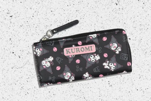 Miniatura 4 de AI ACCESSORY INNOVATIONS Kuromi Expressions Allover - Cartera de piel sintética con cremallera completa con logotipo de metal