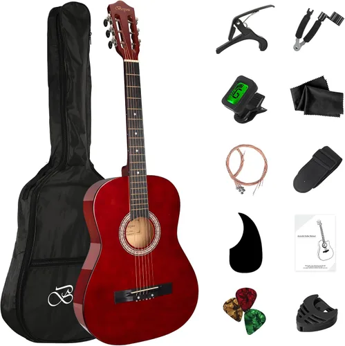 Miniatura 8 de Guitarra acústica de madera de 38 pulgadas con kit de inicio, bolsa de viaje, afinador, púa de guitarra con juego para principiantes para niños