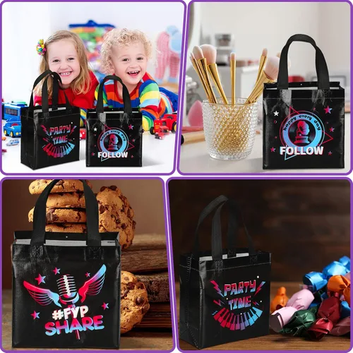 Miniatura 6 de Pinkunn 20 piezas de bolsas de regalo para fiesta musical, bolsas de regalo no tejidas, suministros para regalos temáticos para adolescentes, cajas