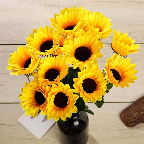 Miniatura 2 de Efavormart - 5 arbustos 70 girasoles artificiales amarillos de seda Decoración de jarrón