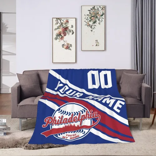 Miniatura 31 de Wream Manta personalizada para fanáticos de la cama, regalo de béisbol con nombre y número de ciudad de béisbol, manta de forro polar de invierno
