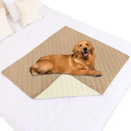 Miniatura 104 de Smiry Funda impermeable para cama de mascota, suave y lavable, para muebles, cama, sofá, reversible, a cuadros (30 x 53 pulgadas, color beige/beige)
