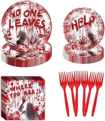 Bloody Good Time - Juego de vajilla para fiesta de Halloween, calavera zombi, decoración de mesa de fiesta de Halloween, suministros de mesa, platos