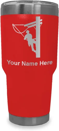 Miniatura 18 de LaserGram Taza aislada al vacío de 20 onzas, Lineman, grabado personalizado incluido (negro)