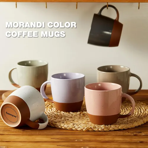 Miniatura 2 de Juego de 6 tazas de café de cerámica en color Morandi (grandes), tazas de café de 18 oz con asa, taza de café con leche, taza grande para mujeres