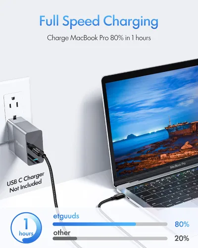 Miniatura 5 de etguuds Cable USB-C a USB-C extralargo - 16 pies/16.4 ft PD 60 W carga rápida, cable de carga de nailon trenzado doble duradero 2.0 - Negro