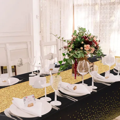 Miniatura 5 de Irenare Juego de Mantel y Camino de Mesa con Lentejuelas, Diseño de Lunares y Confeti, Cubierta de Mesa de Plástico con Purpurina, Decoraciones