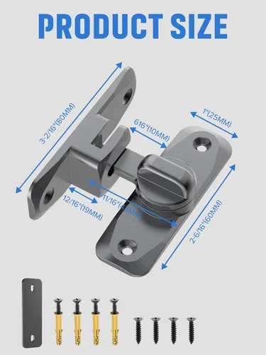 Miniatura 4 de Cerradura de Puerta de Granero Abatible de 90/180 Grados, Protege la Privacidad - Pestillo de Puerta Corredera de Seguridad, Herrajes de Pestillos
