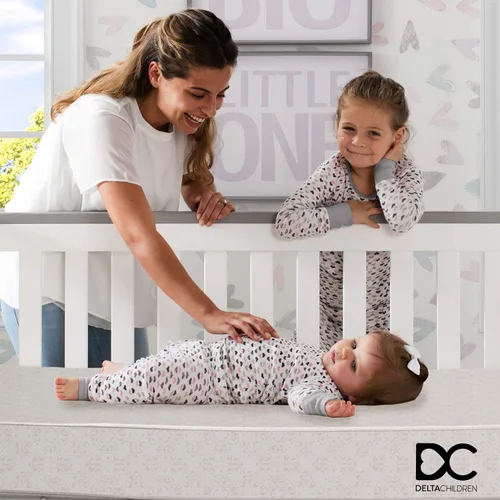 Miniatura 2 de Delta Children Twinkle Stars - Colchón miniatura portátil para cuna de 3 pulgadas, núcleo de fibra de origen sostenible premium, impermeable