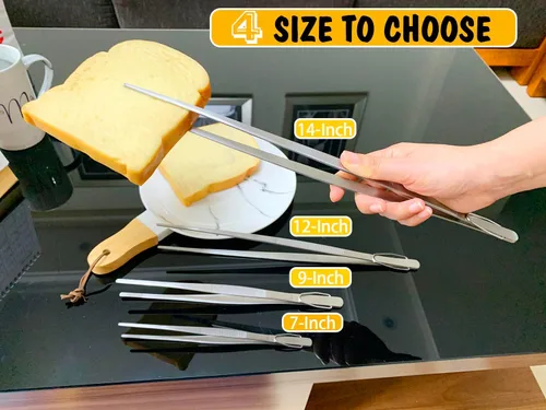 Miniatura 5 de JETKONG Pinzas de Cocina Extra Largas de Acero Inoxidable Resistente Pinzas de Cocina, Juego de 3 (9, 12, 14 pulgadas, plateado)