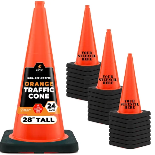 Miniatura 39 de Xpose Safety Cono de tráfico verde lima de 28 pulgadas, paquete de 4, cono de seguridad de PVC de alta calidad para estacionamiento, precaución