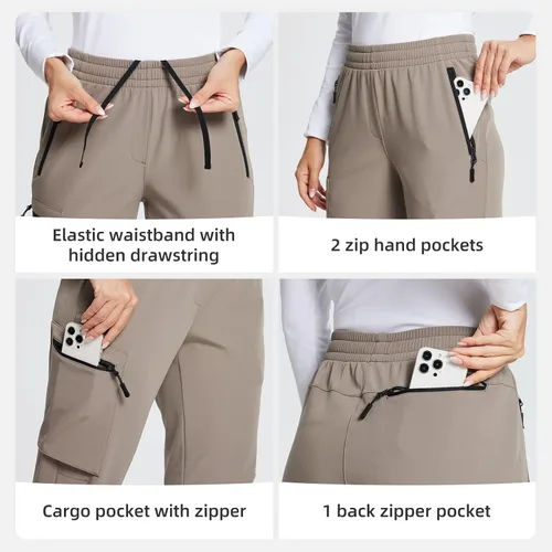 Miniatura 4 de BALEAF Pantalones cargo de senderismo con forro polar para mujer, impermeables, softshell y bolsillos con cremallera
