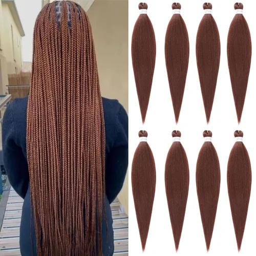 Miniatura 24 de Cabello trenzado preestirado, cabello trenzado degradado de 24 pulgadas, 6 paquetes de ajuste de agua caliente, cabello sintético Yaki profesional