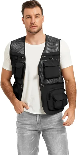 Miniatura 7 de Chaleco Flygo para hombre, para pesca, trabajo, safari, viaje de reportajes o para actividades al aire libre en verano, con bolsillos