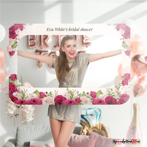 Miniatura 3 de Marco de fotos de novia personalizado con rosas en tonos fucsia, marco de fotos personalizado con rubor, accesorio de fotos de rosas florecientes