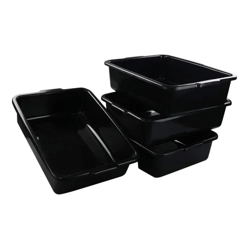 Miniatura 4 de Tinas de autobús comerciales de plástico de 13 L, paquete de 4 cuencos rectangulares para lavar, negro
