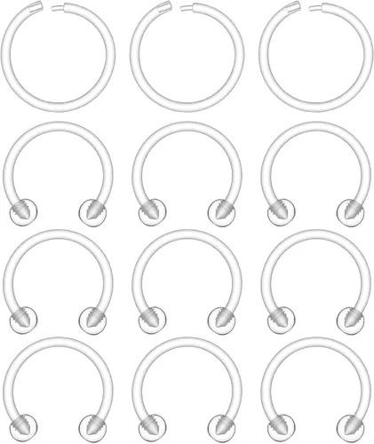 12 anillos transparentes para tabique, 0.63 oz de plástico transparente, retenedor de tabique de herradura, anillo de nariz de herradura, aretes de