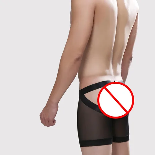 Miniatura 4 de Evankin Calzoncillos tipo bóxer sexy para hombre, ropa interior de seda de hielo, ropa interior de malla, transparente, lencería sin culo
