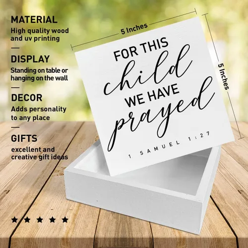 Miniatura 2 de Escritorio para guardería, caja de madera, decoración de letrero para este niño que hemos orado, decoración de las Escrituras para recién nacidos