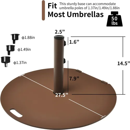Miniatura 5 de Tangkula Base de sombrilla de patio de 50 libras, soporte redondo de 27.5 pulgadas con ruedas, base de sombrilla de acero resistente al aire libre