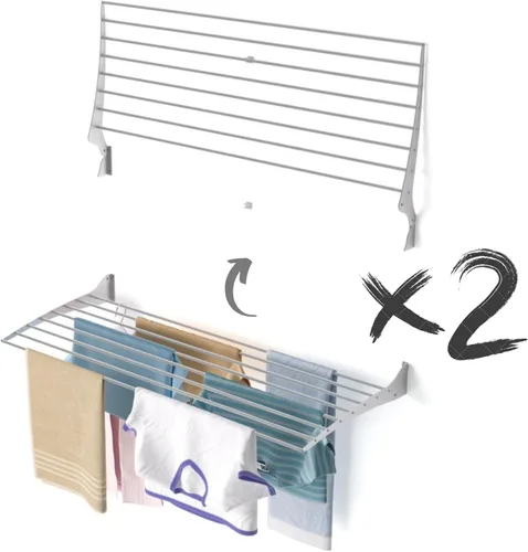 Miniatura 50 de foxydry Tendedero plegable para colgar en la pared, vertical plegable para interiores y exteriores, en acero aluminio (31.5 in)