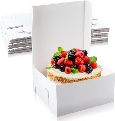 Miniatura 8 de Ireer 50 unidades de cajas de pastel blancas de 10 x 10 x 5 pulgadas, cajas de cartón para panadería para pasteles, galletas y postres
